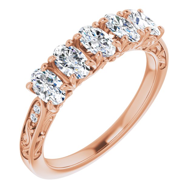 1.07 ct. Oval & Round Cut Diamond Wedding Band Vintage Inspired Ring-VIRABYANI